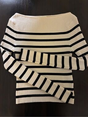H&M Striped Boatneck Ribbed Sweater - Black and Cream